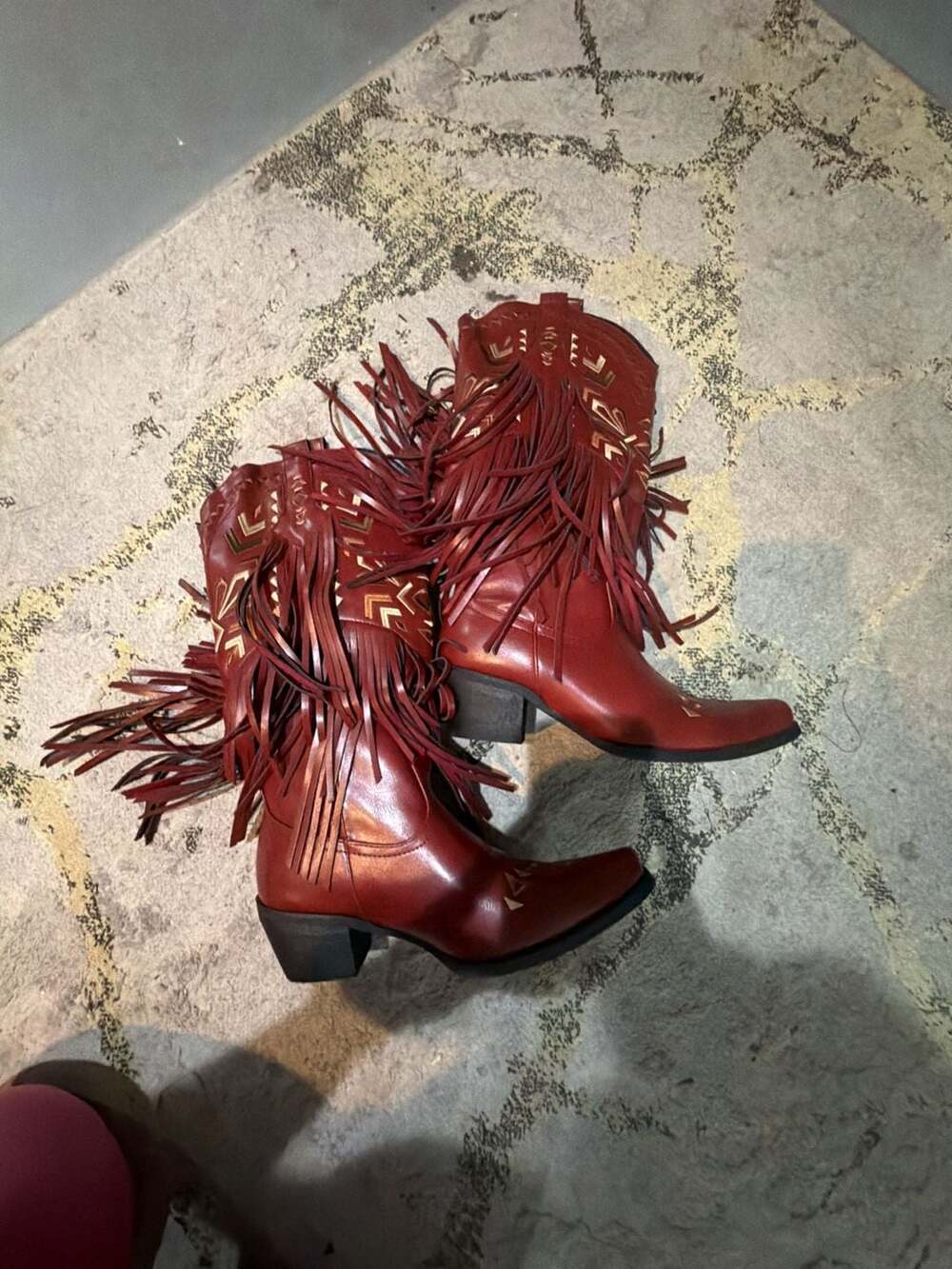 Women's Burgundy Fringe Western Cowgirl Boots with Studded Details